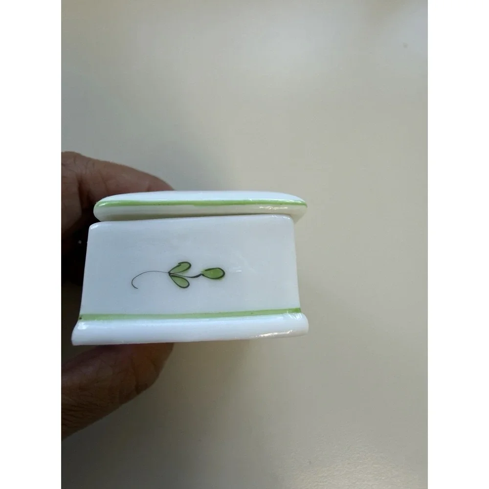 Porcelain White Trinket Jewelry Mini Box Floral Butterfly Coquette Hand Painted